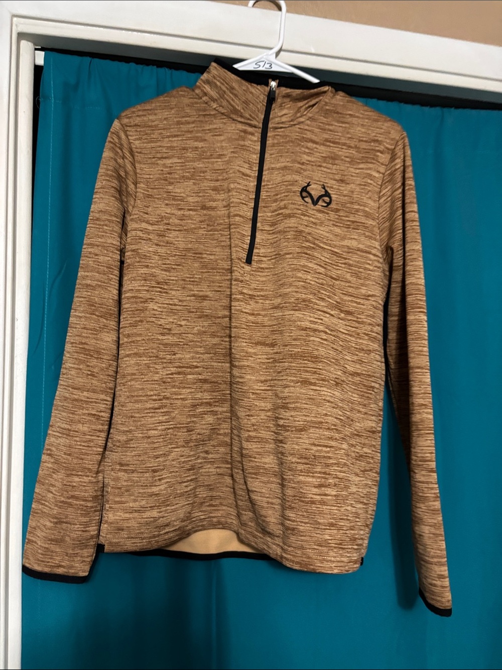 Realtree Heathered Tan Brown Quarter-Zip Performance Sweater